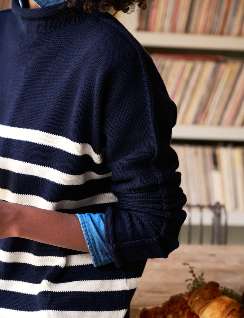 MONTEREY Navy with Cream Stripe, Pure Italian Cotton