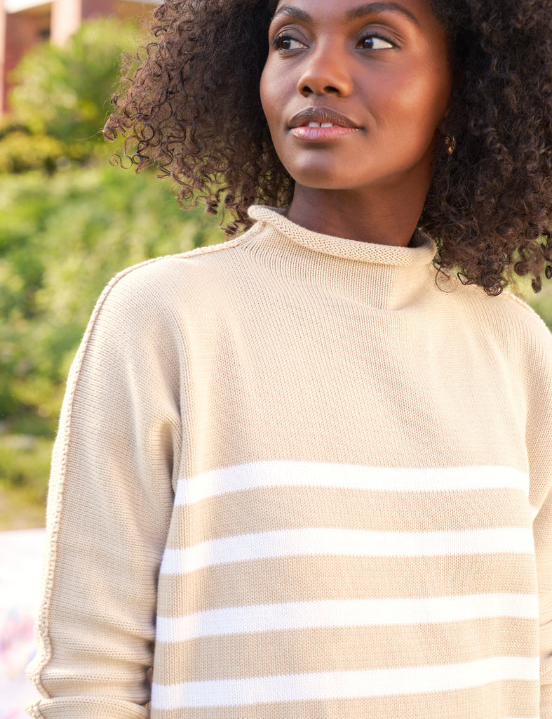 MONTEREY Sand with White Stripe, Pure Italian Cotton