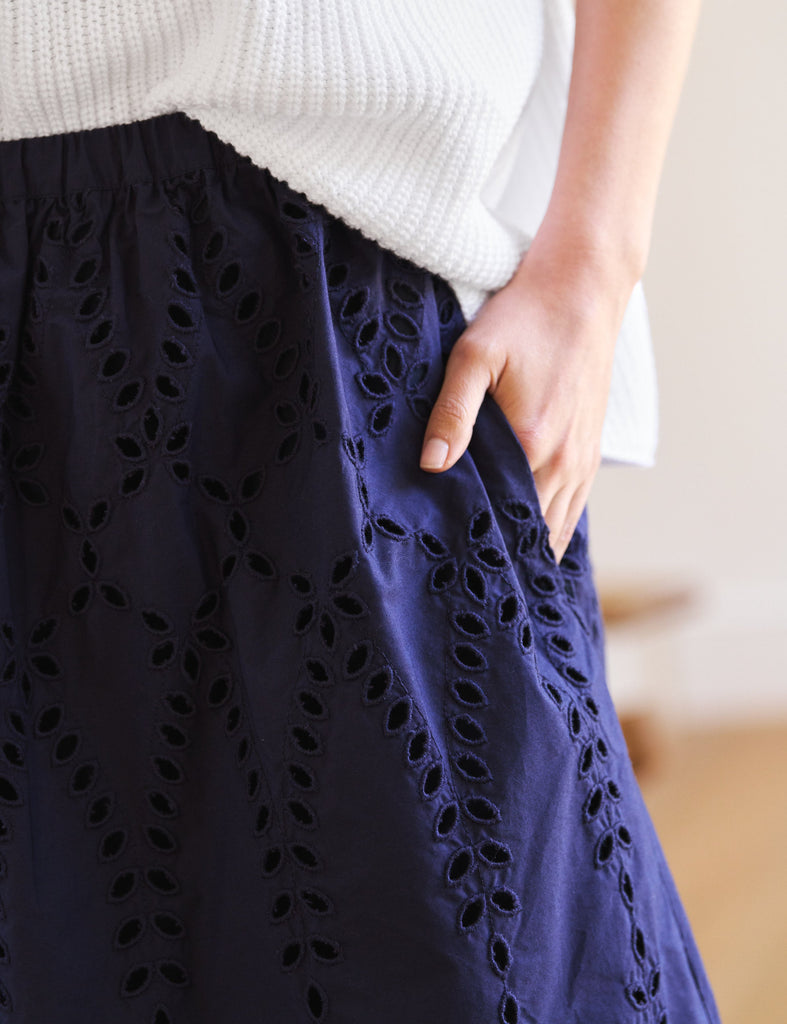 GRACE SKIRT Navy, Eyelet Cotton