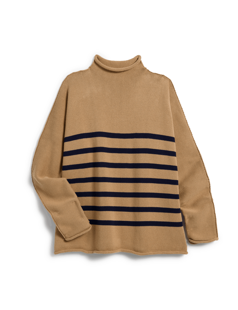 MONTEREY Camel with Navy Stripe, Pure Italian Cotton