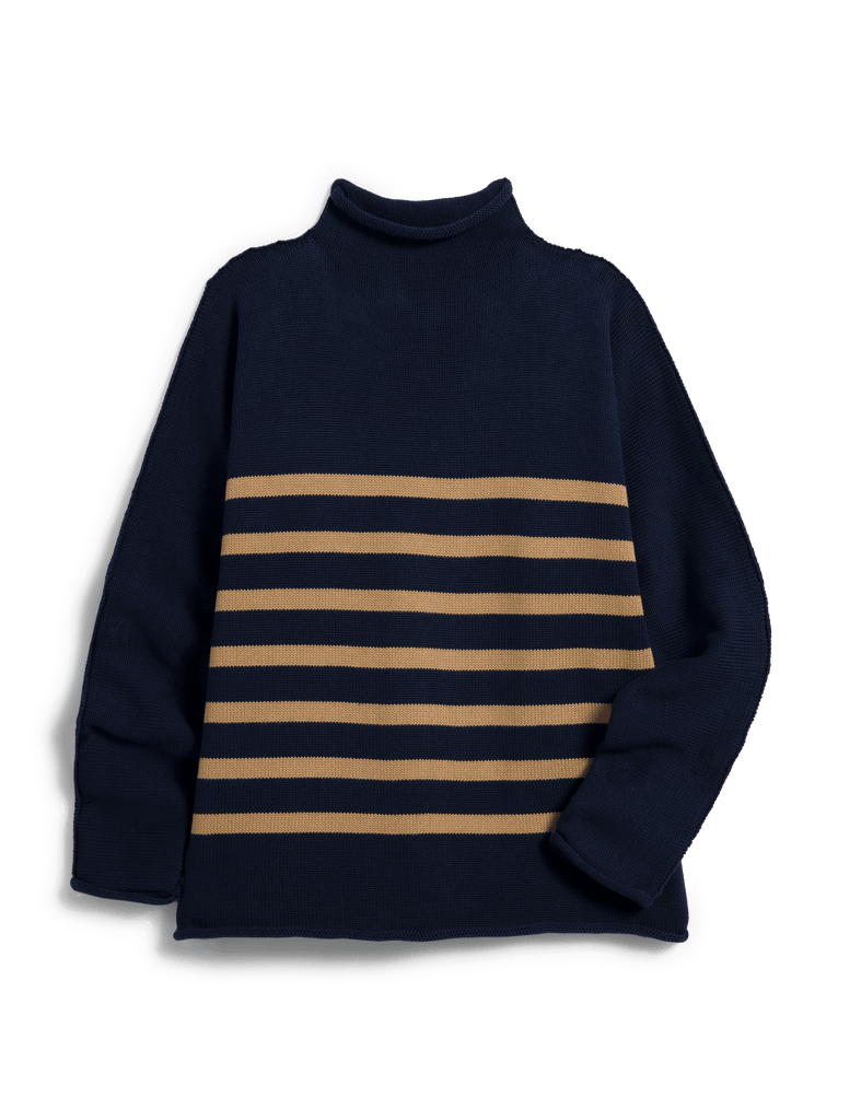 MONTEREY Navy with Camel Stripe, Pure Italian Cotton