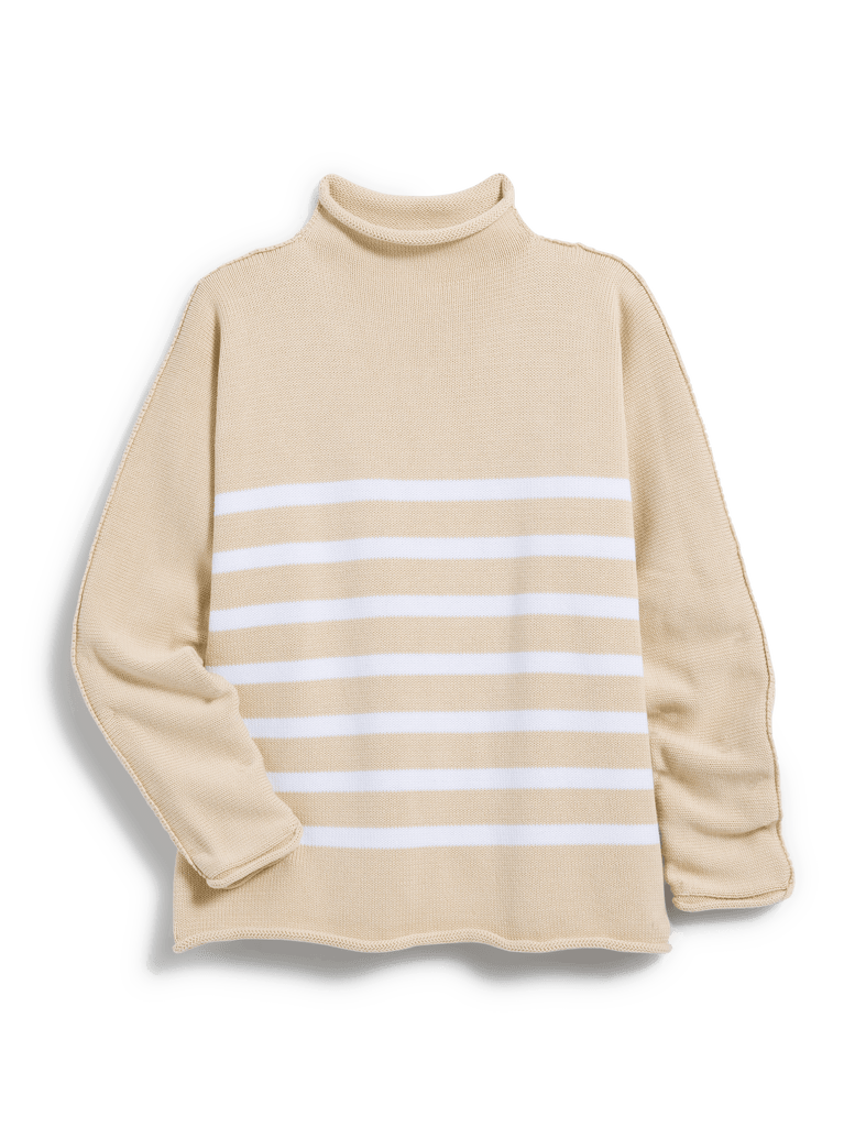 MONTEREY Sand with White Stripe, Pure Italian Cotton